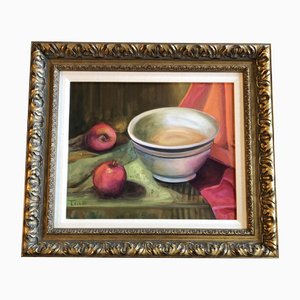 L. Cohen, Still Life with Bowl & Apples, 1980s, Painting on Canvas, Framed