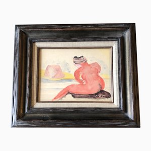Female Nude, 1950s, Watercolor on Paper, Framed