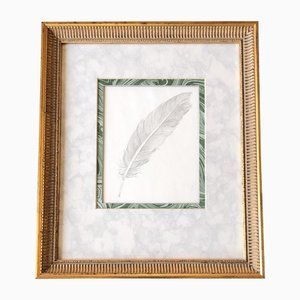 Feather, 1970s, Pencil Drawing, Framed