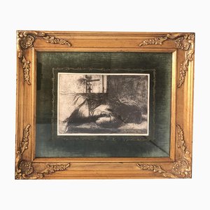 Woman Sleeping, Etching, 20th Century, Framed