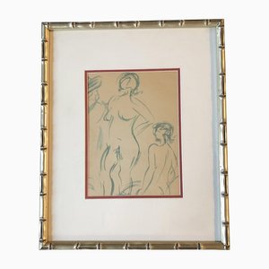 Nude Figures, 20th Century, Watercolor, Framed