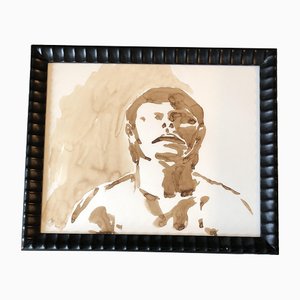 Abstract Male Portrait, 1970s, Watercolor on Paper, Framed