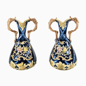 Majolica Vases with Rococo Designs, Set of 2