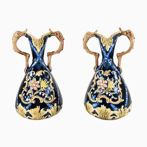 Vases en Majolique avec Motifs Rococo, Set de 2