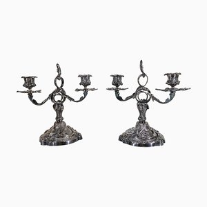 Antike deutsche Kerzenhalter aus Weißer Bronze, 2er Set
