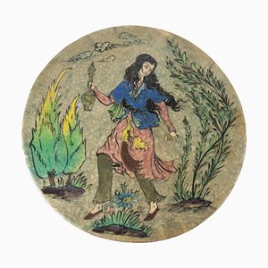 Targa in ceramica policroma mediorientale persiana dell'inizio del XX secolo
