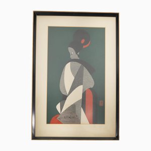 Kiyoshi Saitō, Japanese Figures, 1950s, Woodblock Print, Framed