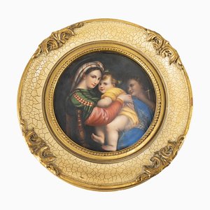 Bemalte Perlin-Porzellantafel, Anfang des 20. Jahrhunderts, Raphaels Madonna Della Sedia . zugeschrieben