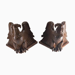 20th Century Art Deco Style Carved Black Forest Style Eagle Finials, Set of 2