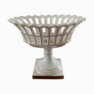 Reticulated Gold Gilt Greek Key Porcelain Basket Compote