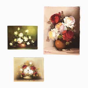 Natures Mortes aux Roses, 1950s, Peintures sur Toile, Set de 3
