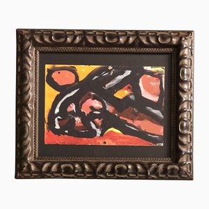 Composición moderna abstracta pequeña, años 70, pintura sobre papel