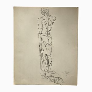 Desnudo masculino abstracto, años 70, Carbón sobre papel