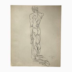 Nu Masculin Abstrait, 1970s, Fusain sur Papier