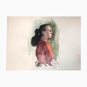 Retrato femenino, años 80, Acuarela sobre papel