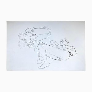 Double Portrait Reclining Figures, 1980s, Ink Drawing