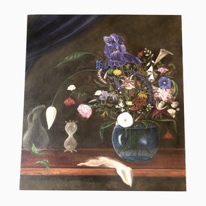 Still Life with Vase of Flowers, 1970s, Painting on Canvas