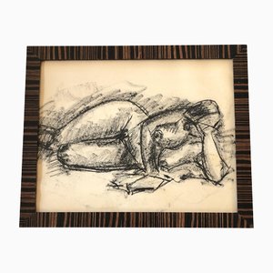 Female Nude Study, 1950s, Charcoal on Paper