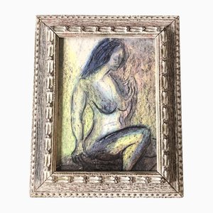 Nu Féminin Moderniste, Dessin Pastel, Encadré