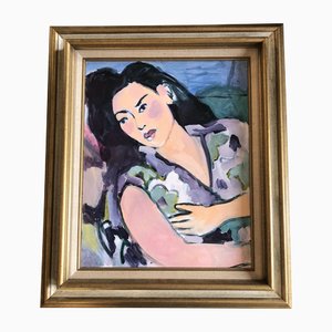 Retrato femenino, años 70, pintura sobre lienzo, enmarcado