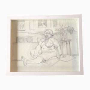 Susan Kenneth, Desnuda femenina en interiores, años 90, Carbón sobre papel