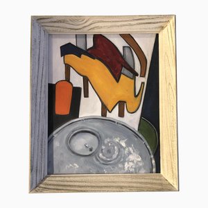 Bodegón abstracto modernista, años 70, pintura sobre lienzo, Enmarcado