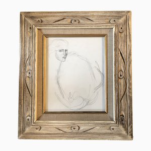 Female Portrait, 1970s, Charcoal Drawing, Framed