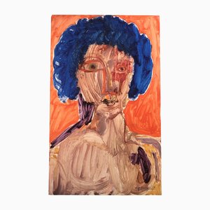 EJ Hartmann, Portrait Féminin Expressionniste Abstrait, 1970s, Peinture sur Noyau en Mousse