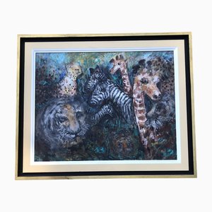Jungle Scene, 1970s, Painting on Canvas, Framed