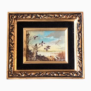 Paesaggio con oche volanti, anni '60, dipinto, con cornice