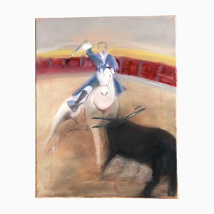 Abstrakter Modernistischer Stierkämpfer, 1980er, Gemälde auf Leinwand