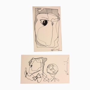 Wayne Cunningham, composiciones abstractas, dibujos a tinta, años 80. Juego de 2