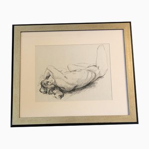Desnudo Masculino, Dibujo A Tinta, Años 70, Enmarcado