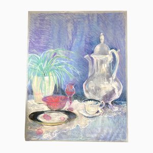 Impressionistische Tisch-Stillleben Pastellzeichnung, 1970er, Papier