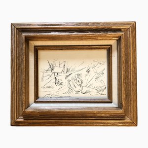 Ralph Nelson, Abstract Surreal Composition, Ink Drawing, 1950s, Framed