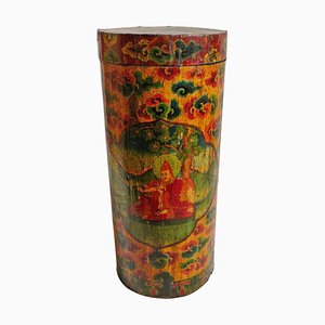 Caja cilíndrica tibetana vintage