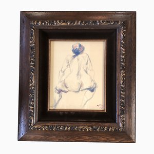 Desnudo de mujer, años 60, acuarela sobre papel, enmarcado