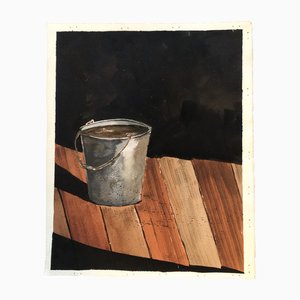 Realistic Still Life with Bucket, 1970s, Watercolor on Paper