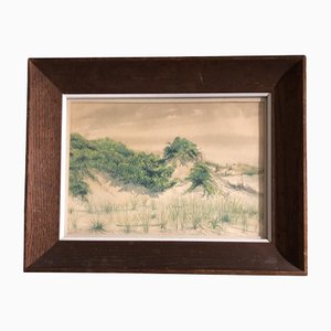 Sand Dune Landscape, 1950s, Aquarelle sur Papier, Encadré
