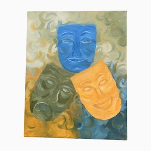 Theatrical Masks, 1970s, Painting on Canvas