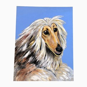 Large Afghan Hound Dog, 1980s, Painting on Canvas