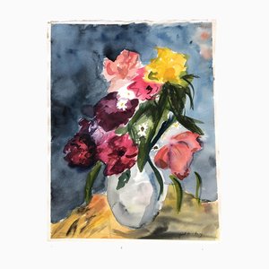 Bodegón con flores, años 70, Acuarela sobre papel