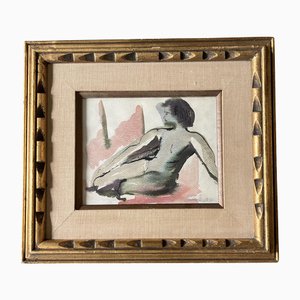 Abstract Male Nude, Watercolor, 1970s, Framed