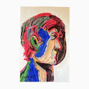 EJ Hartmann, Abstraktes Portrait, 2000er, Farbe auf Papier, gerahmt