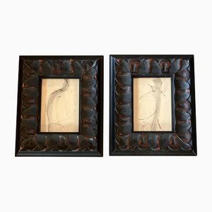 Abstract Studies, 1950s, Charcoal on Paper, Framed, Set of 2