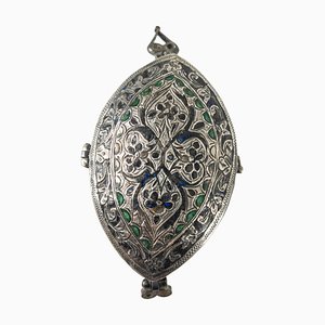 Boîte à Coran Islamique Antique en Argent Émaillé