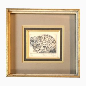 Tabby Cat, 1960s, Etching on Paper, Framed