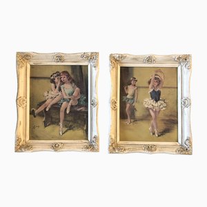 Bailarinas infantiles Gallery Wall con marcos franceses, años 50. Juego de 2