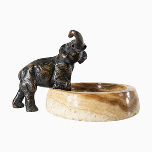 Austrian Viennese Bronze Elephant and Brown Onyx Ashtray