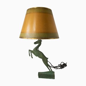 Lampe de Bureau Boudoir Impala Gazelle Leaping Bronze Vert de Gris